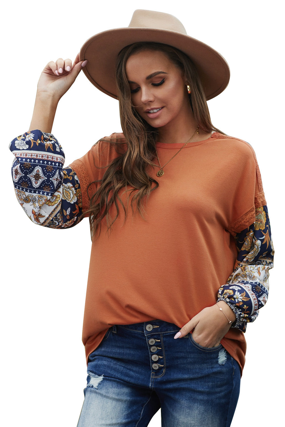 Women's Top Featuring Bohemian Balloon Sleeve