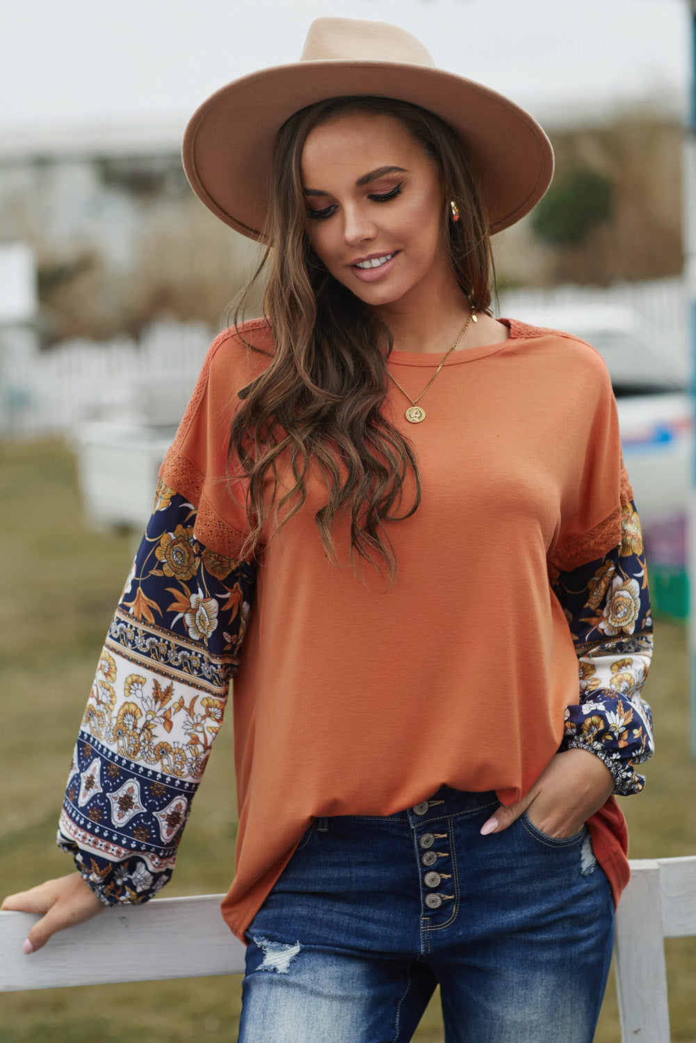 Women's Top Featuring Bohemian Balloon Sleeve