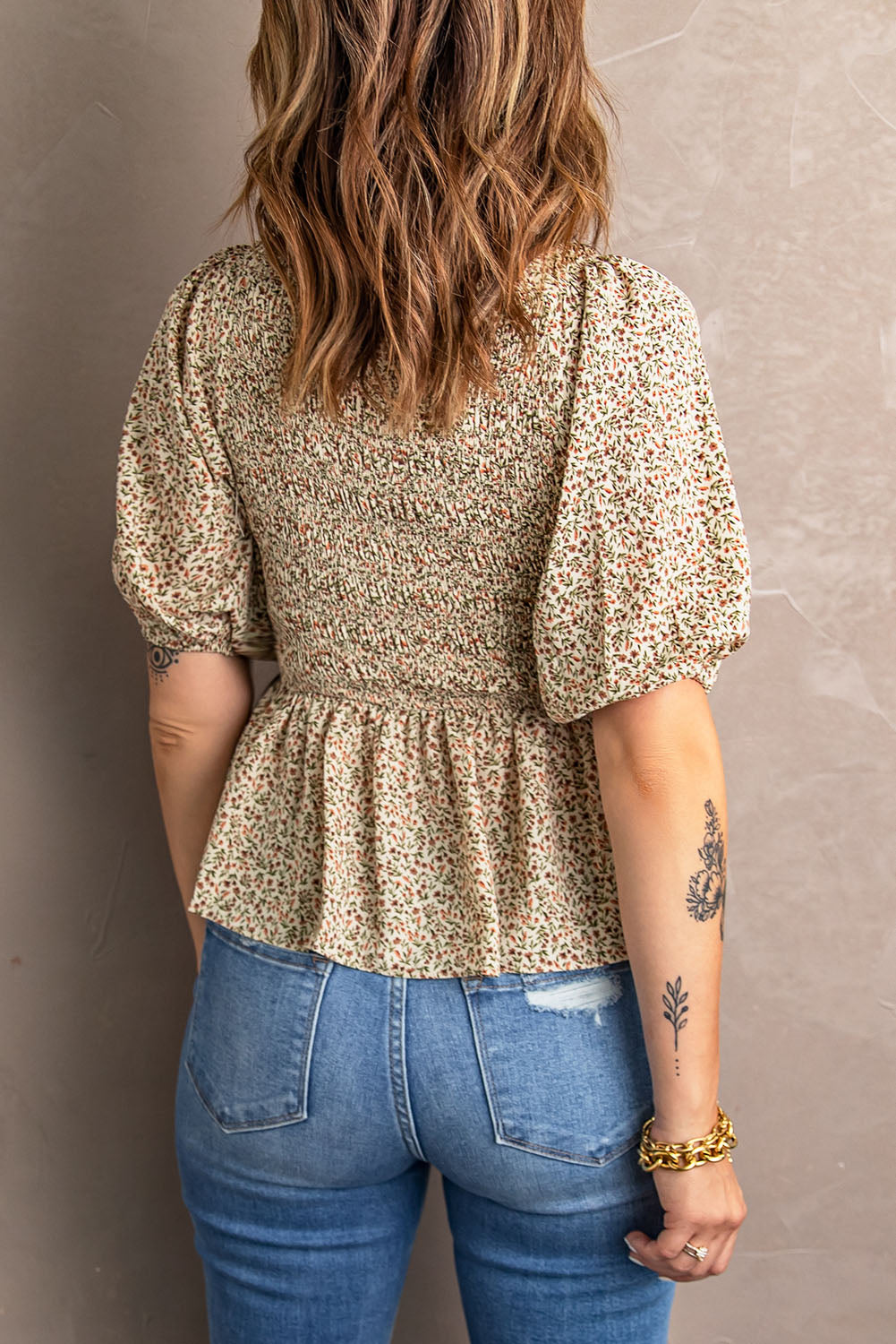 Women's Top Featuring Print Shirred Floral-Print