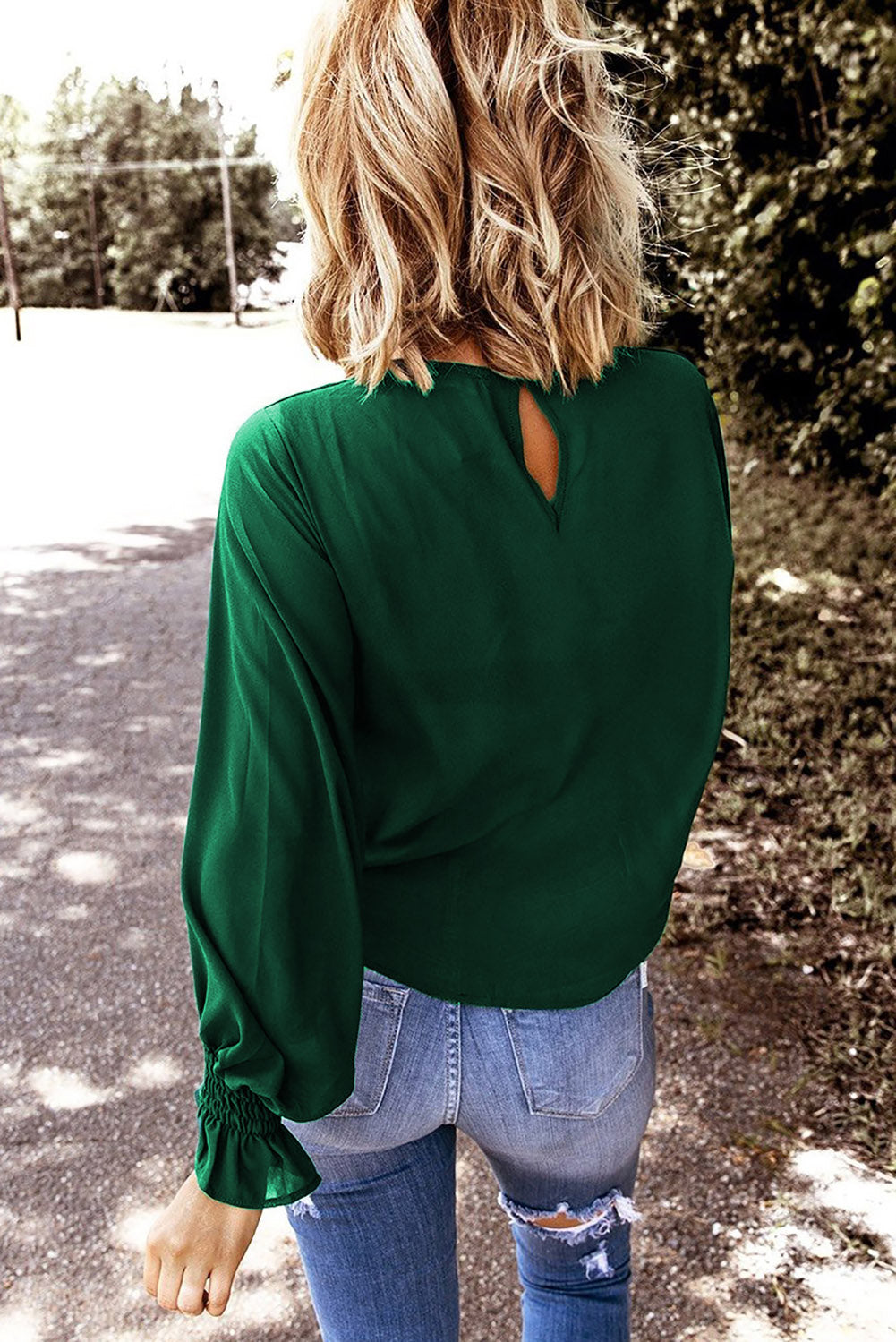 Women's Top with Crew Neck Ruffle-Trimmed Blouse