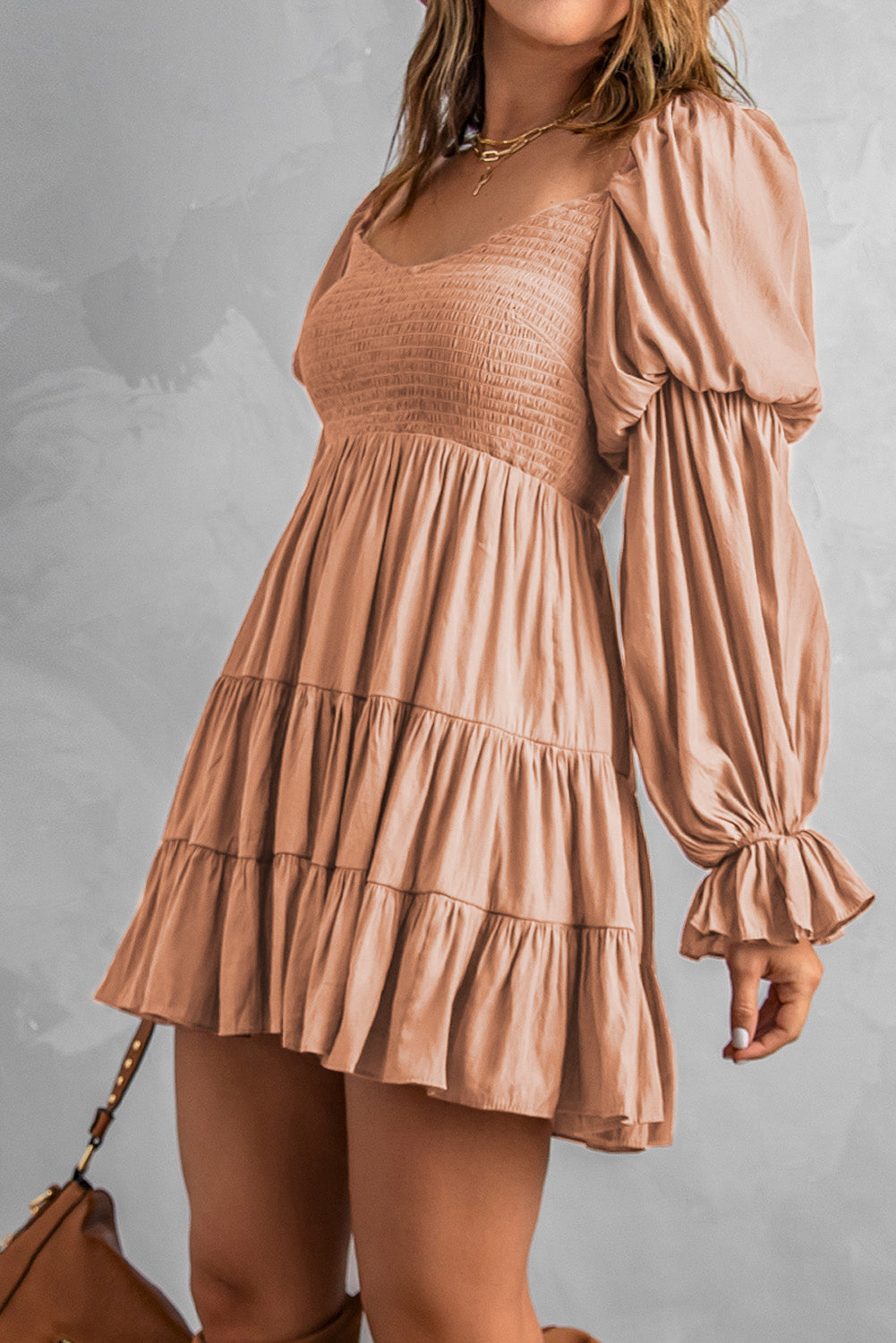Mini Dress for Women Pink Shirred Ruffle-Trimmed