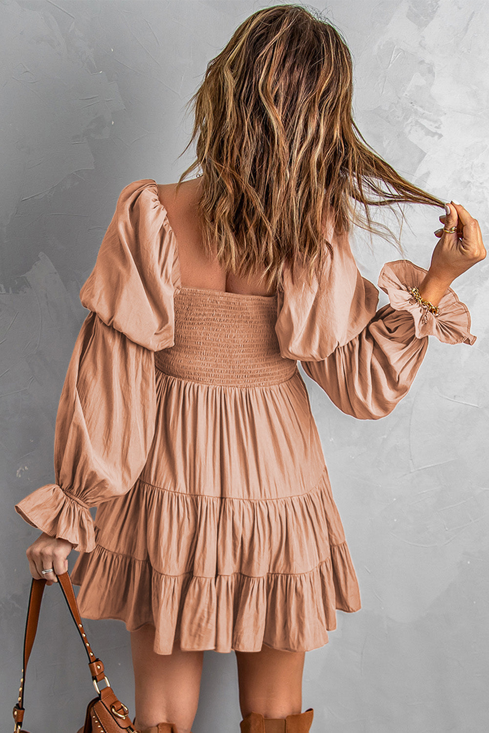 Mini Dress for Women Pink Shirred Ruffle-Trimmed