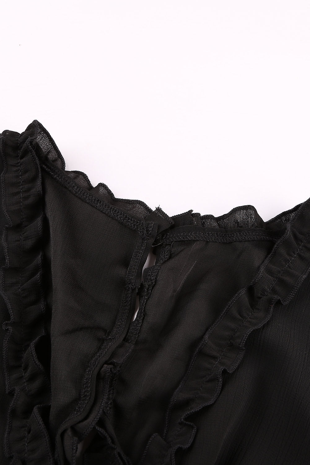 Dress for Women Ruffle-Trimmed Detailing Long-Sleeve Open-Back Black V Neck