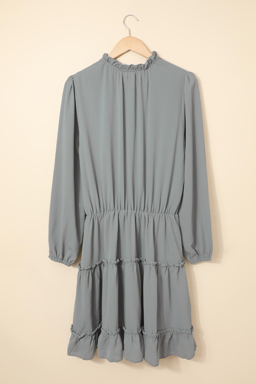 Women's Everyday Gray V Neck Long-Sleeve Ruffle-Trimmed Layered Mini Dress