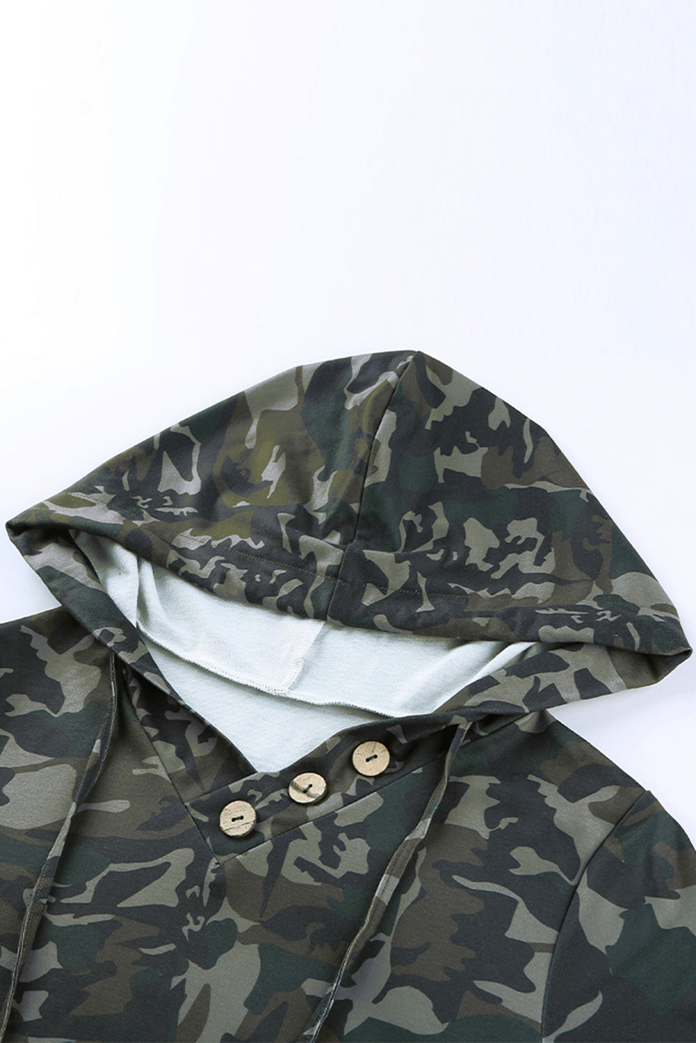 Women's Hoodie Featuring Kangaroo Pocket Green Camouflage-Print