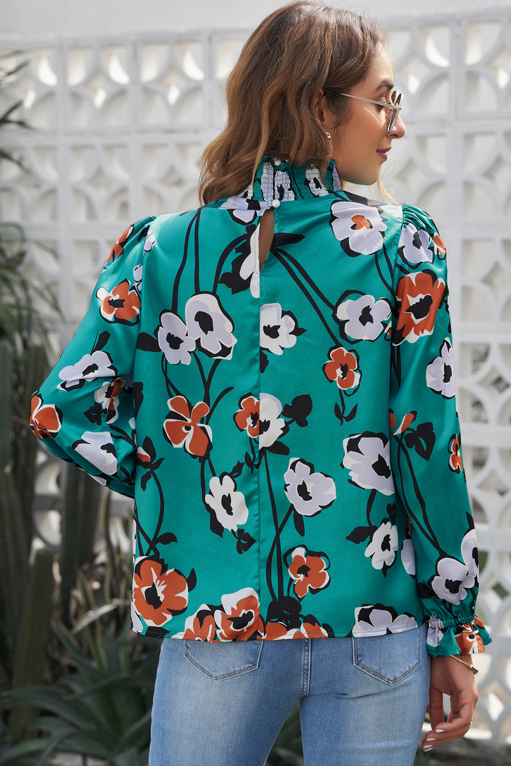 Blouse for Women Floral-Print Print Mock Neck