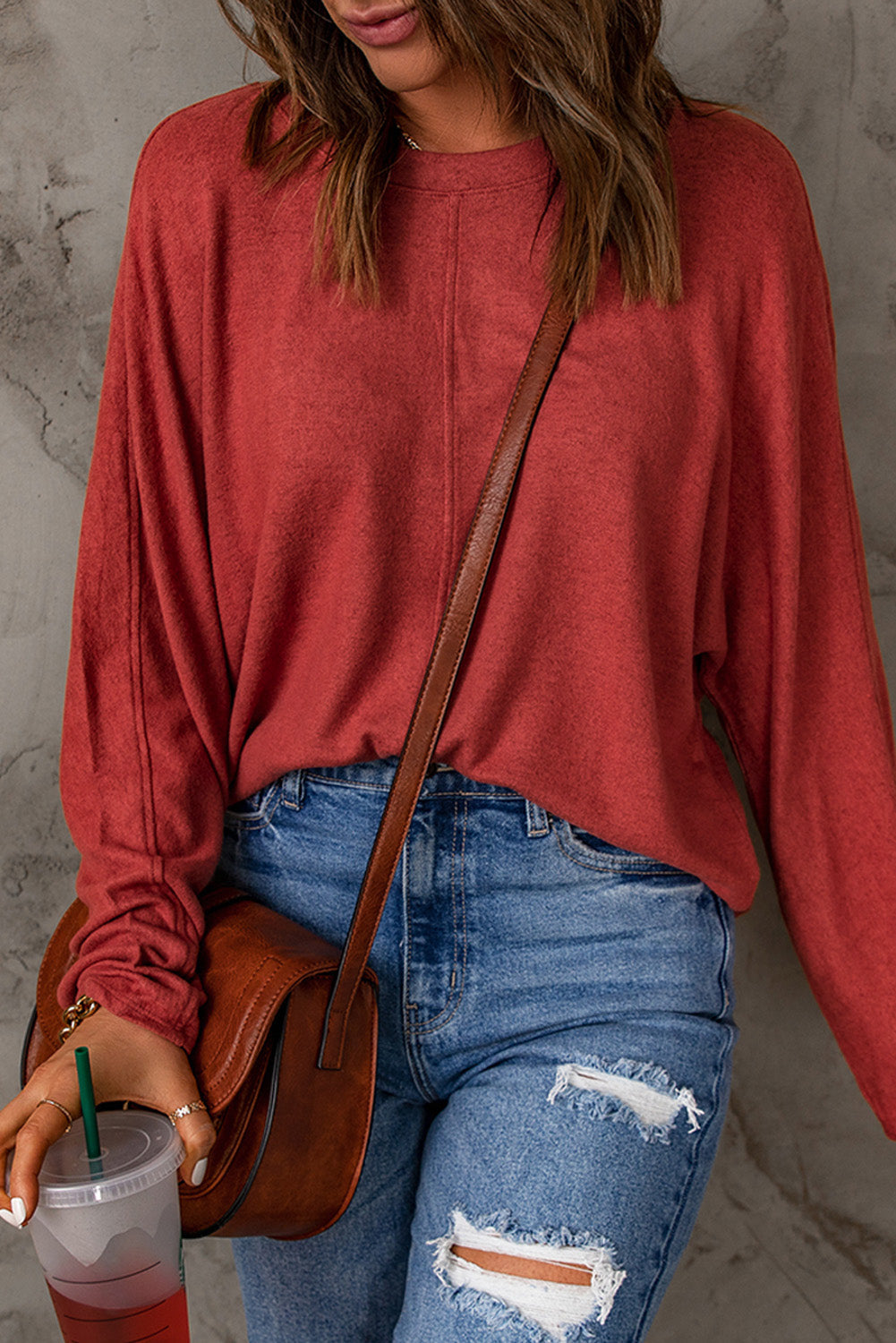 Women's Top with Long-Sleeve Everyday Red