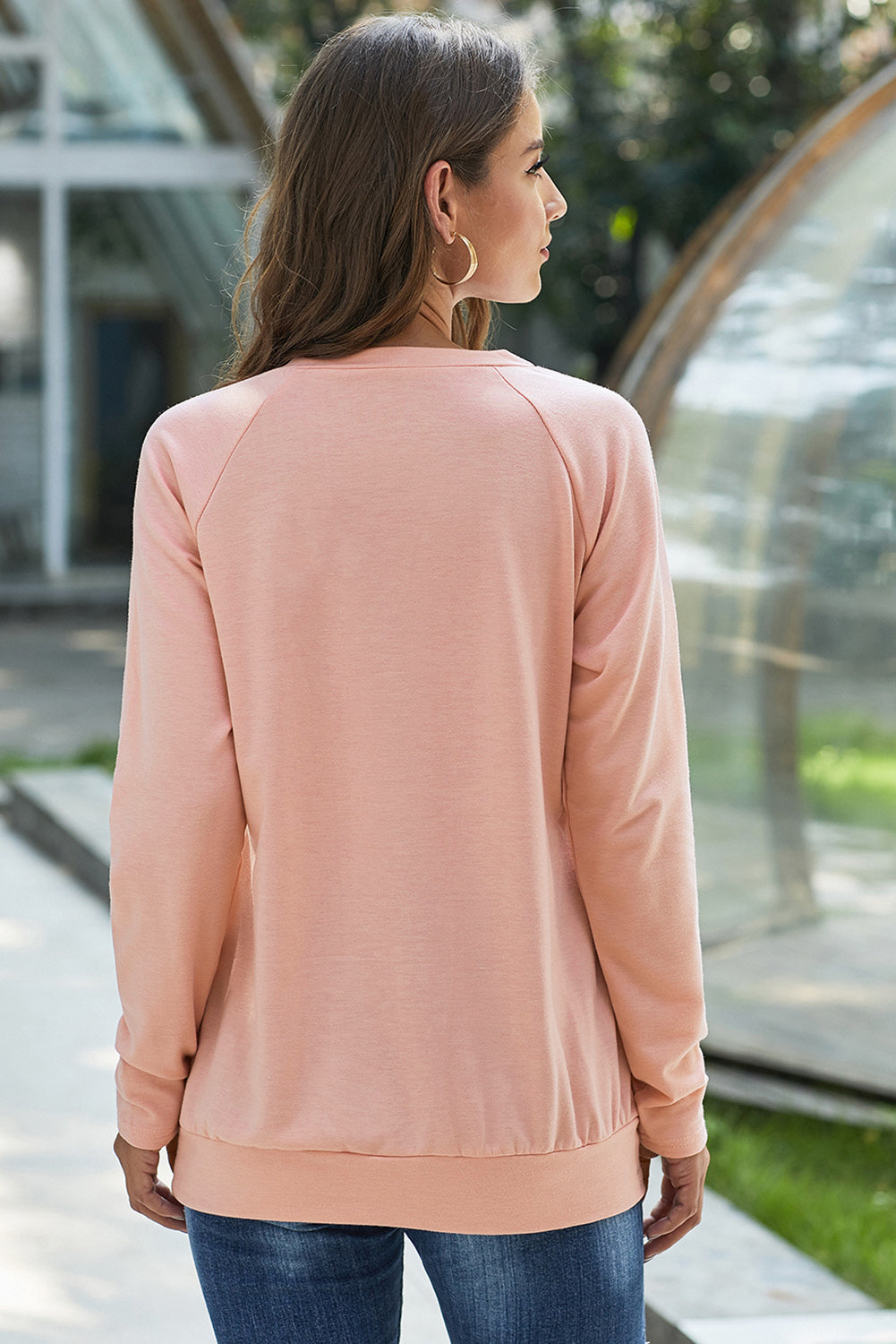 Pullover Sweatshirt for Women Pink Women Gold Zip Detail