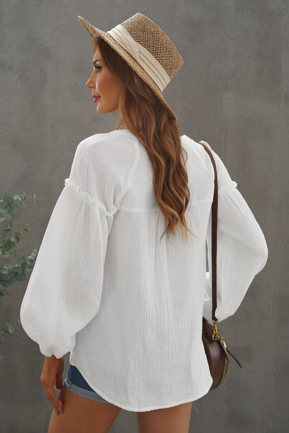 Top for Women Crinkled Comfy White