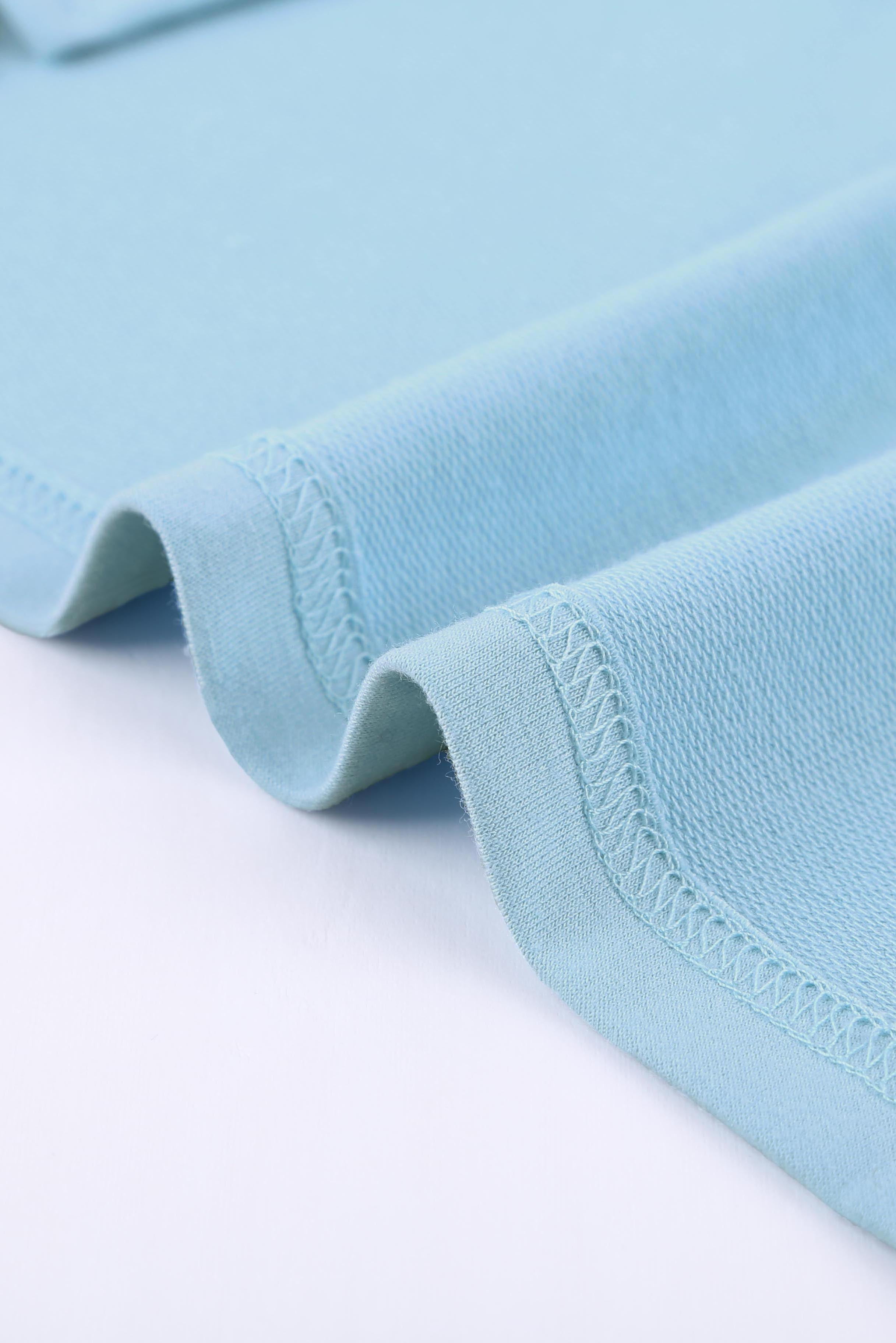 Women's Tee with Side Slits Short-Sleeve Sky Blue Knitted Pocket-Detail