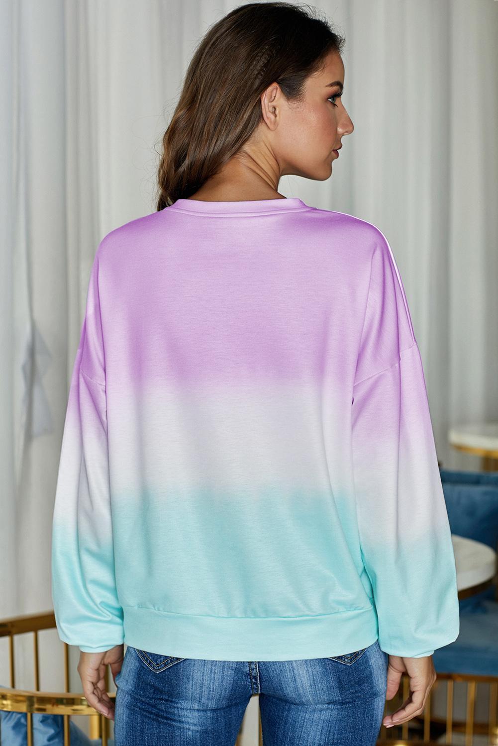 Pullover Sweatshirt for Women Everyday Purple Color-Block Tie Dye