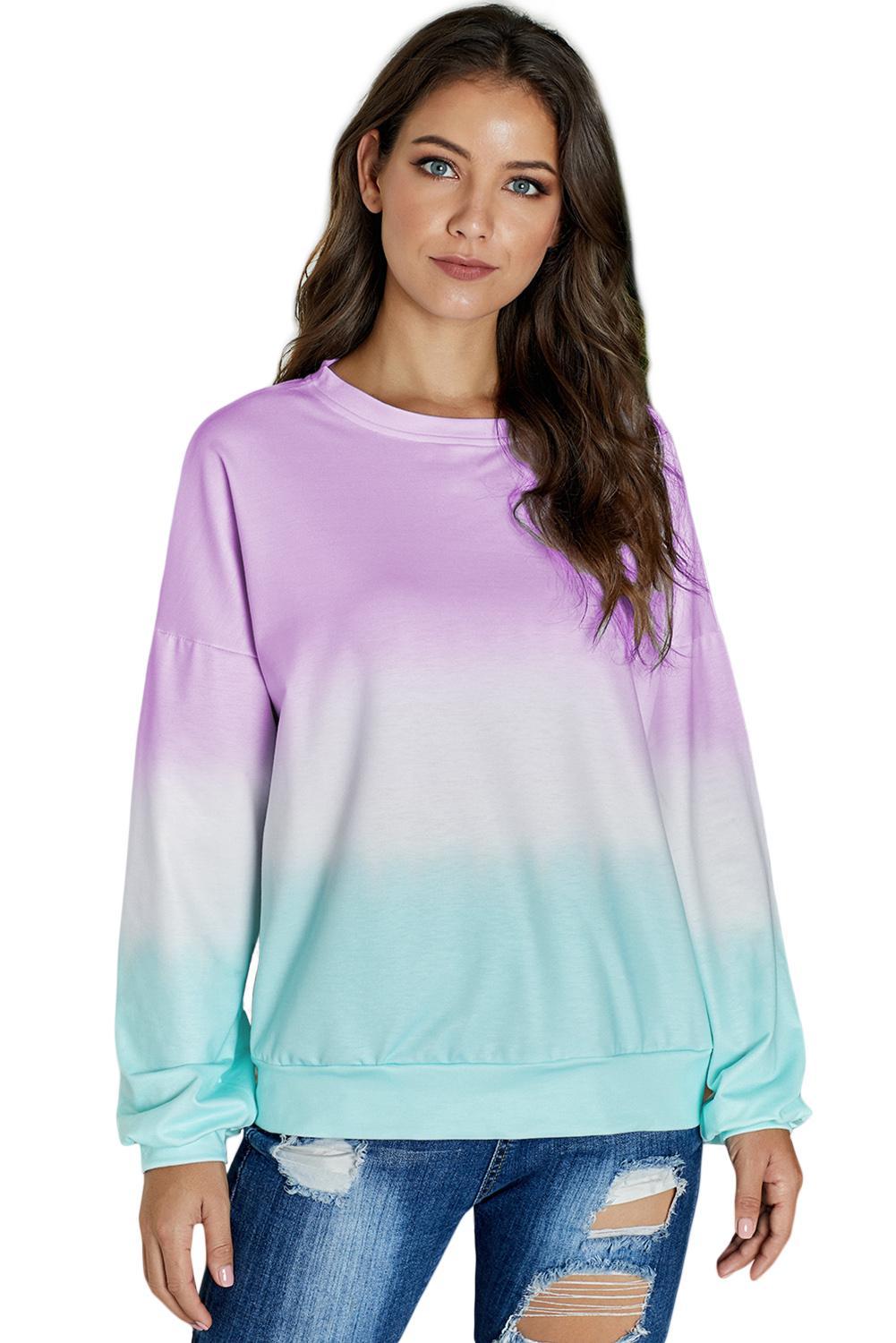 Pullover Sweatshirt for Women Everyday Purple Color-Block Tie Dye