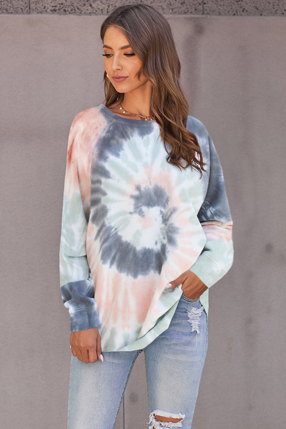 Women's Sweatshirt Featuring Ombre Tie Dye Loose Everyday Multicolor
