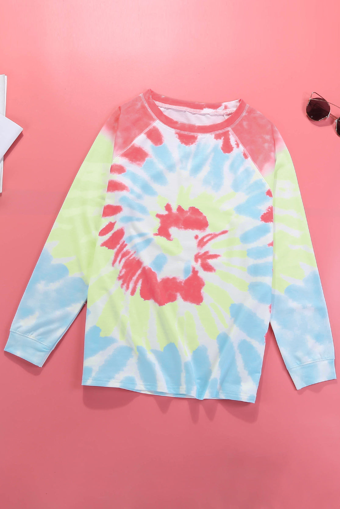 Women's Sweatshirt Featuring Dye Loose Leisure Pink Blue Ombre Tie