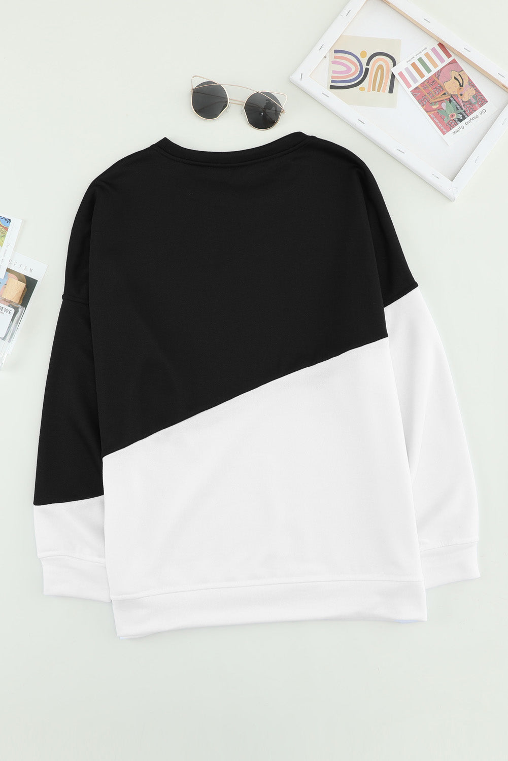Women's Sleeve Black White Patchwork Dropped Shoulder Sweatshirt