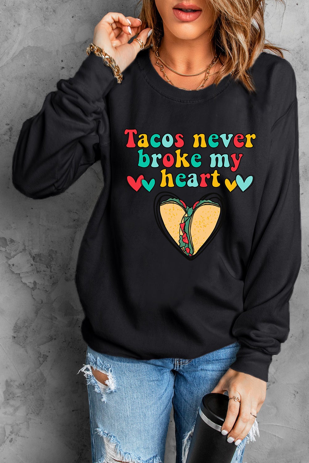 Women's Letter Graphic-Print Heart Sweatshirt
