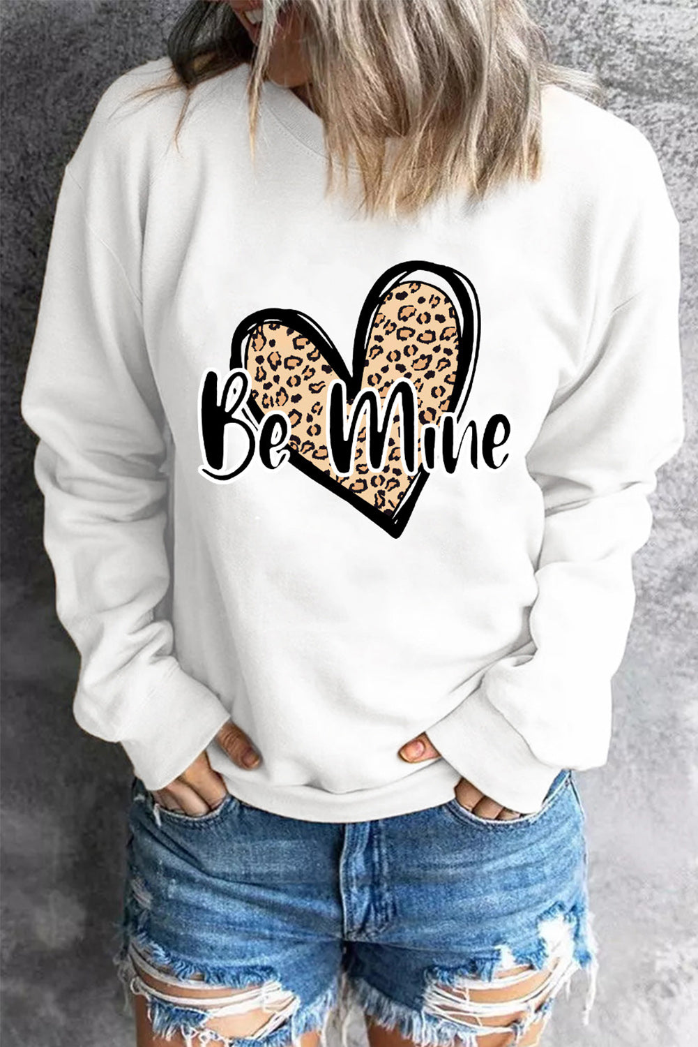 Women's Sweatshirt Featuring Be Mine Leopard-Print Heart Print