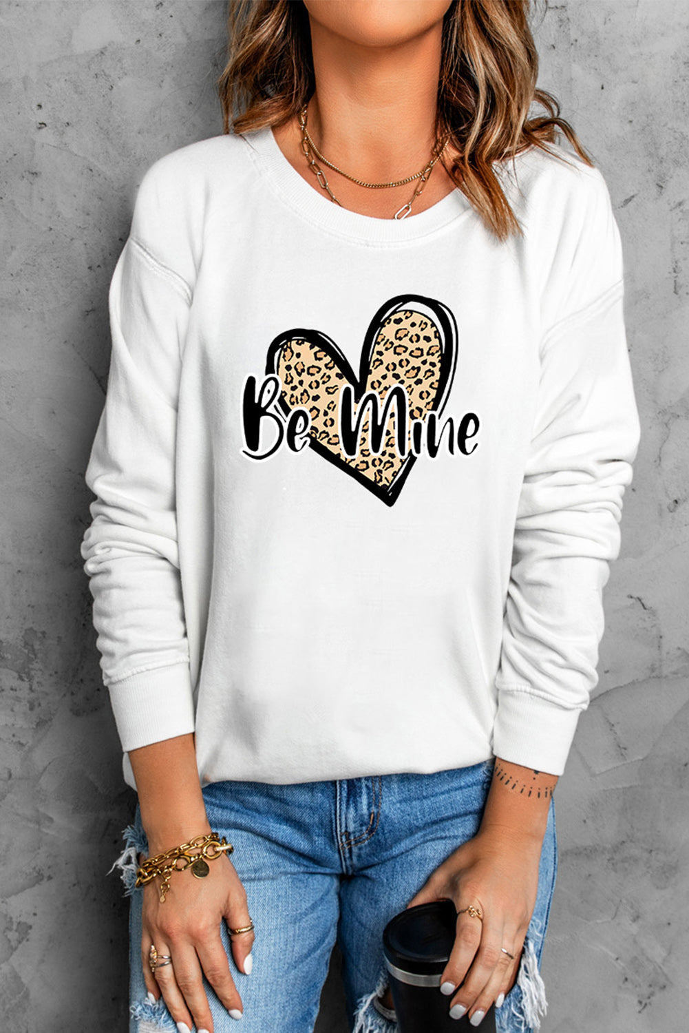 Women's Sweatshirt Featuring Be Mine Leopard-Print Heart Print