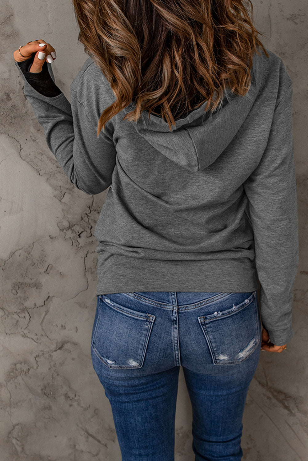 Hoodie for Women Gray Thumbhole Sleeve