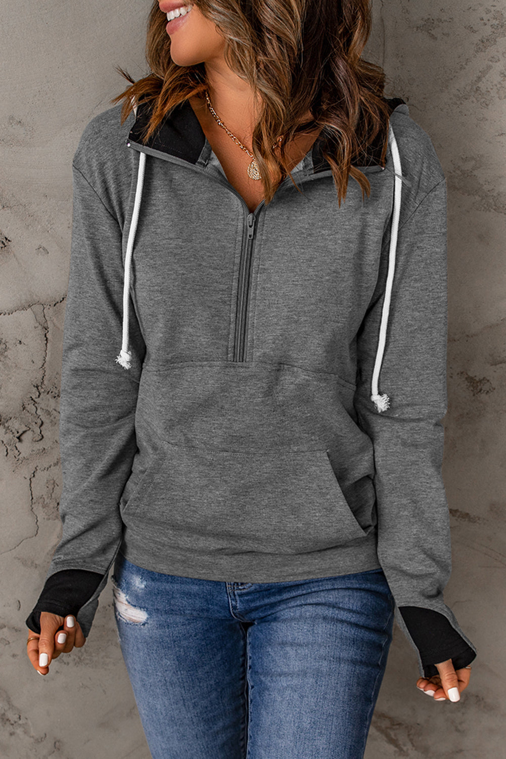 Hoodie for Women Gray Thumbhole Sleeve