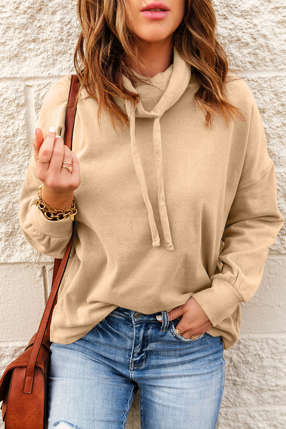 Women's Apricot Cowl Neck Sweatshirt