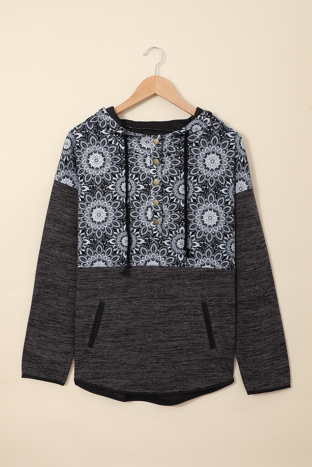 Women's Hoodie Featuring Everyday Black Tribal Print Vintage Pocket