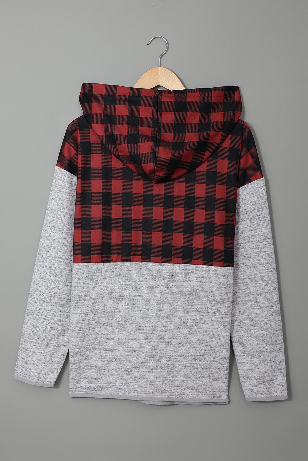 Women's Hoodie Featuring Red Plaid Gray