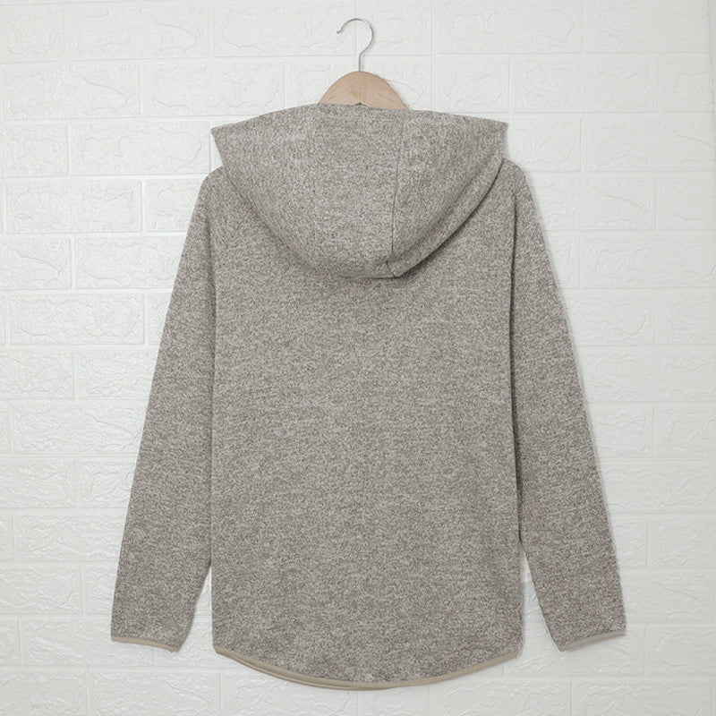 Women's Hoodie Featuring Pullover Women's Brown Heathered Print Button Snap Neck