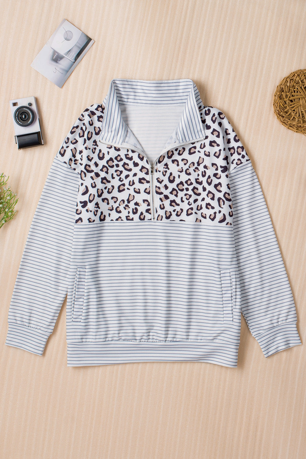 Women's Sweatshirt with Leopard-Print Striped