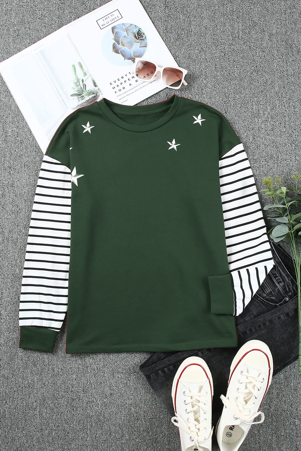 Women's Top with Long-Sleeve Striped Star
