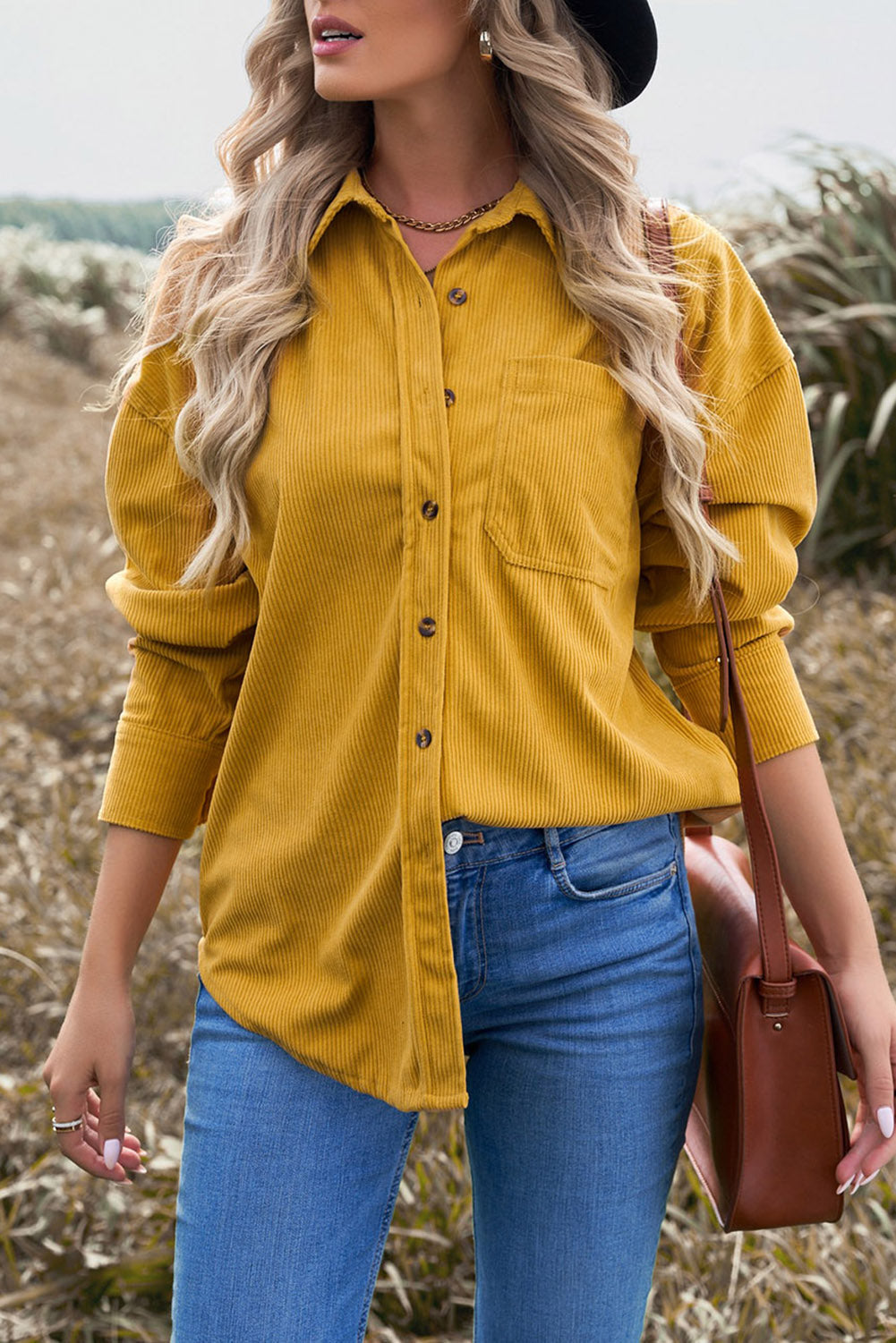 Women's Shirt Featuring Cord Womens Yellow