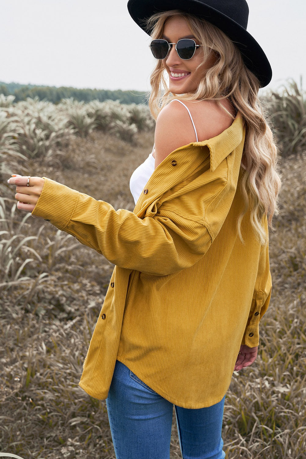 Women's Shirt Featuring Cord Womens Yellow