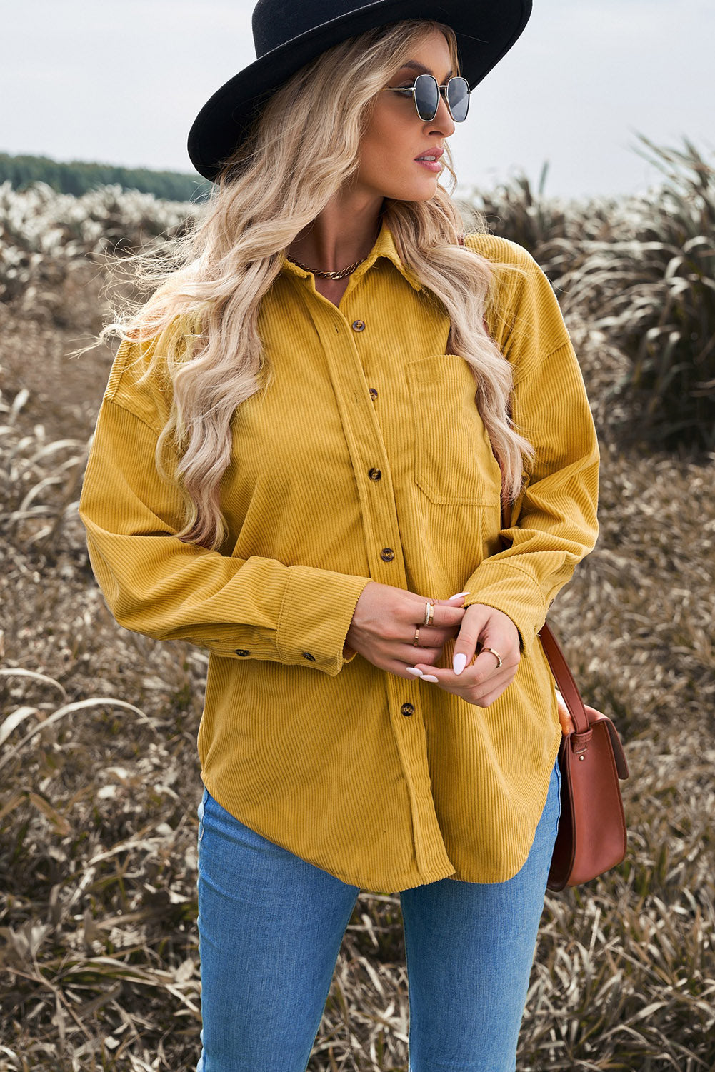Women's Shirt Featuring Cord Womens Yellow