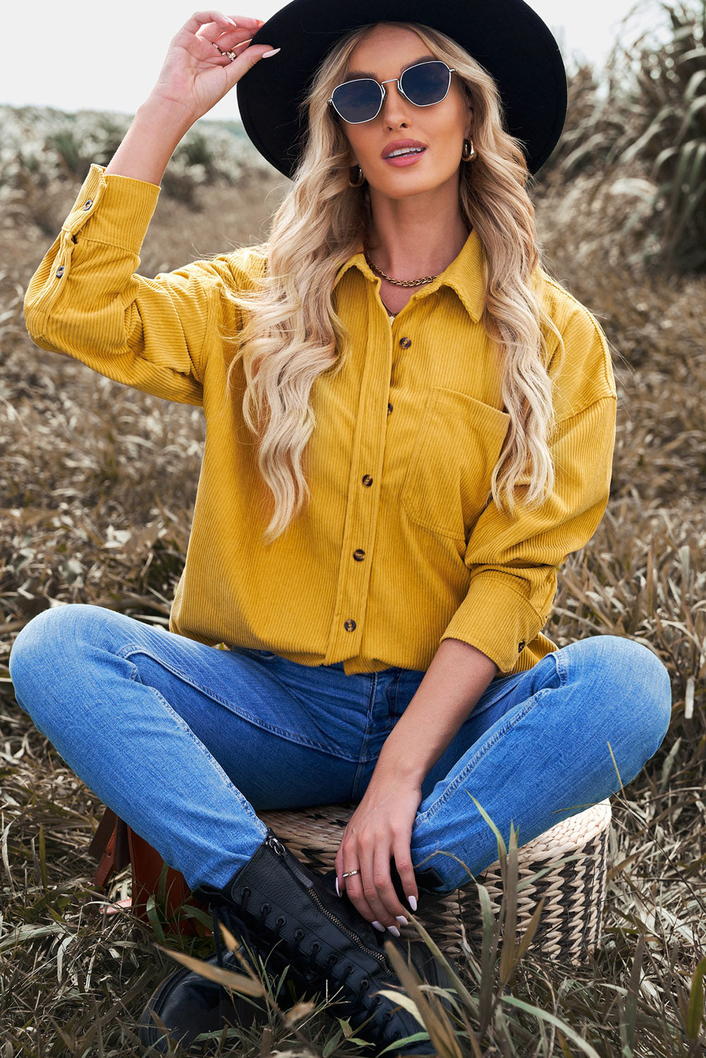 Women's Shirt Featuring Cord Womens Yellow