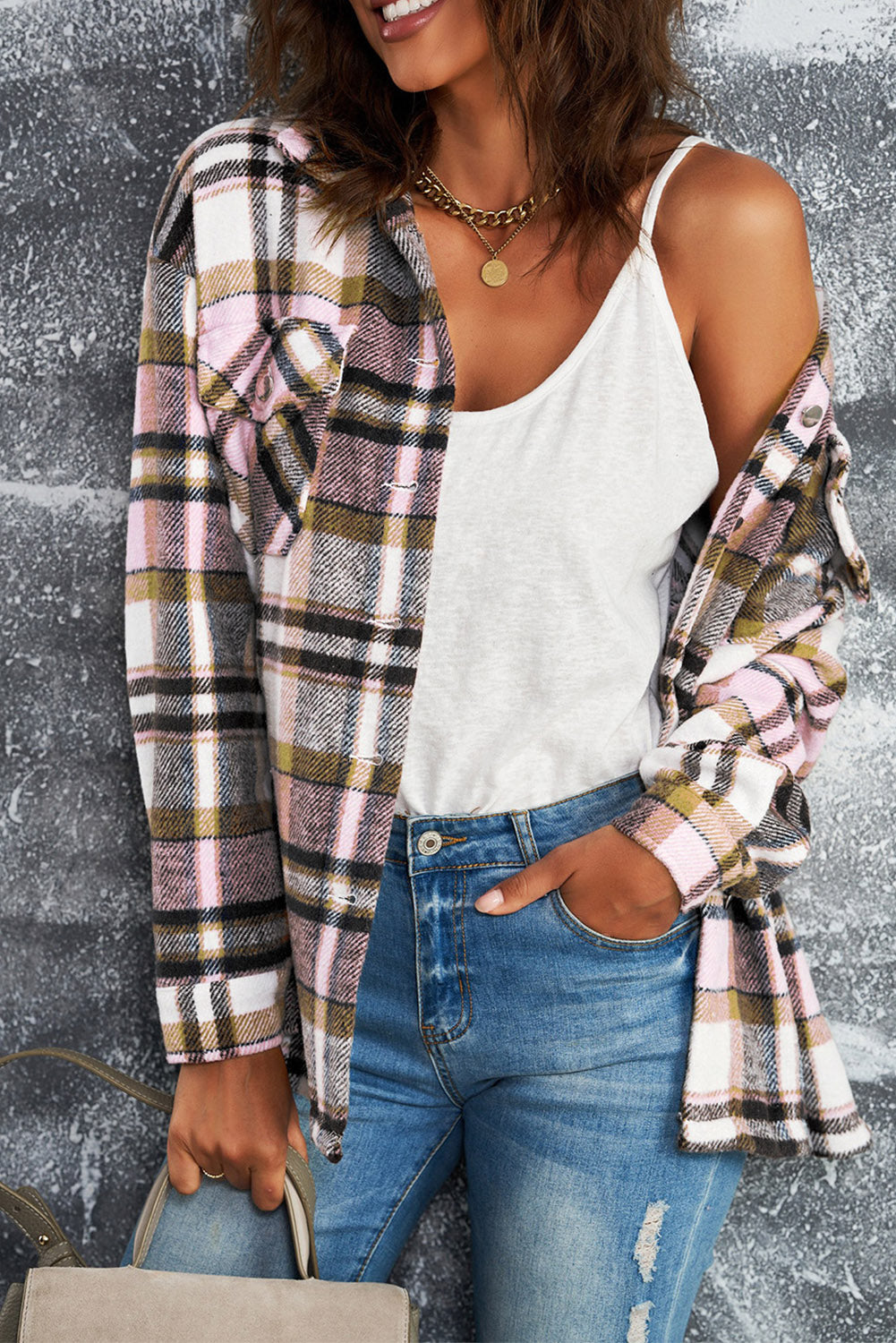 Women's Shacket Featuring Womens Pink Plaid Shirt