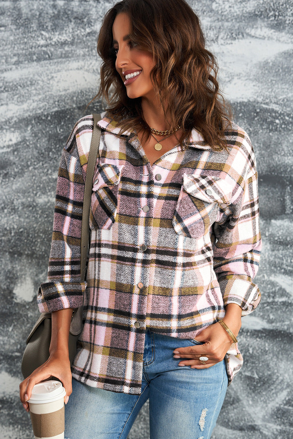 Women's Shacket Featuring Womens Pink Plaid Shirt