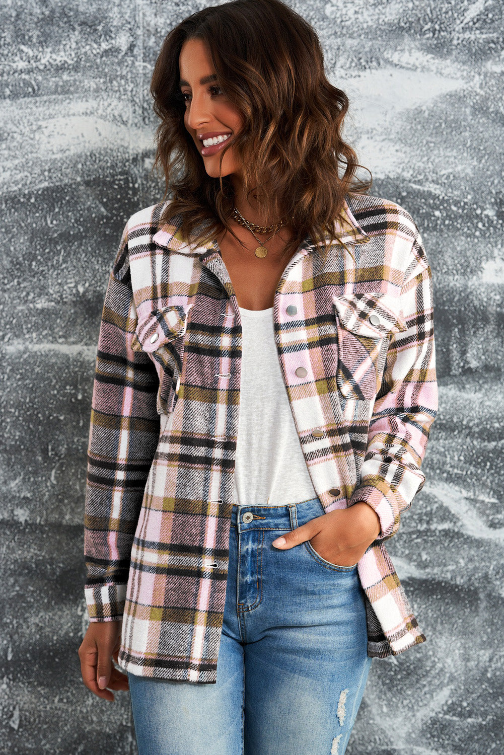 Women's Shacket Featuring Womens Pink Plaid Shirt