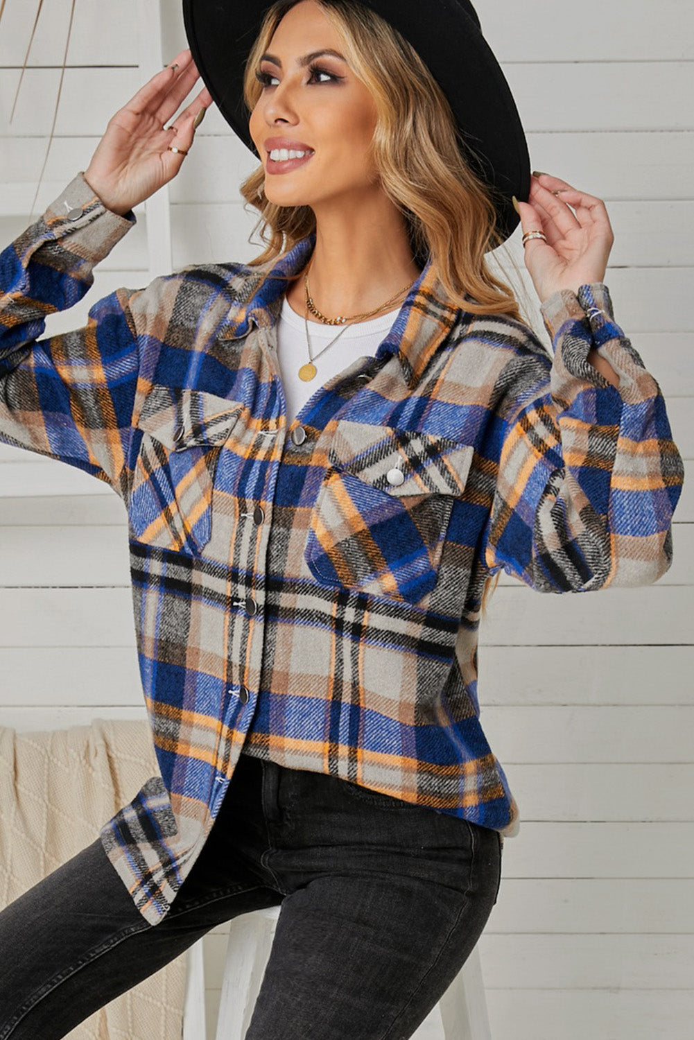 Shacket for Women Womens Blue Plaid Shirt