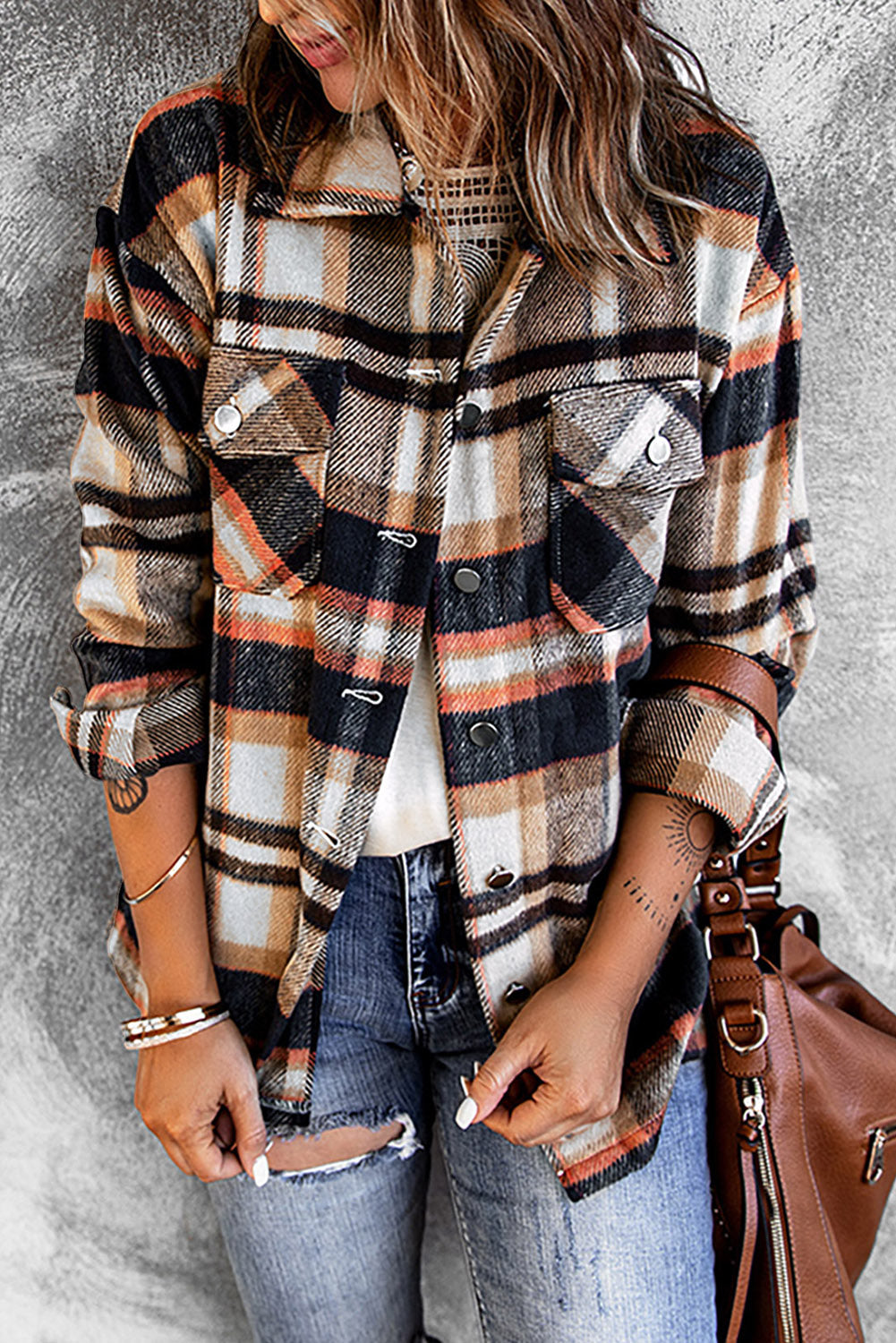 Women's Shacket with Blue Geometric Plaid