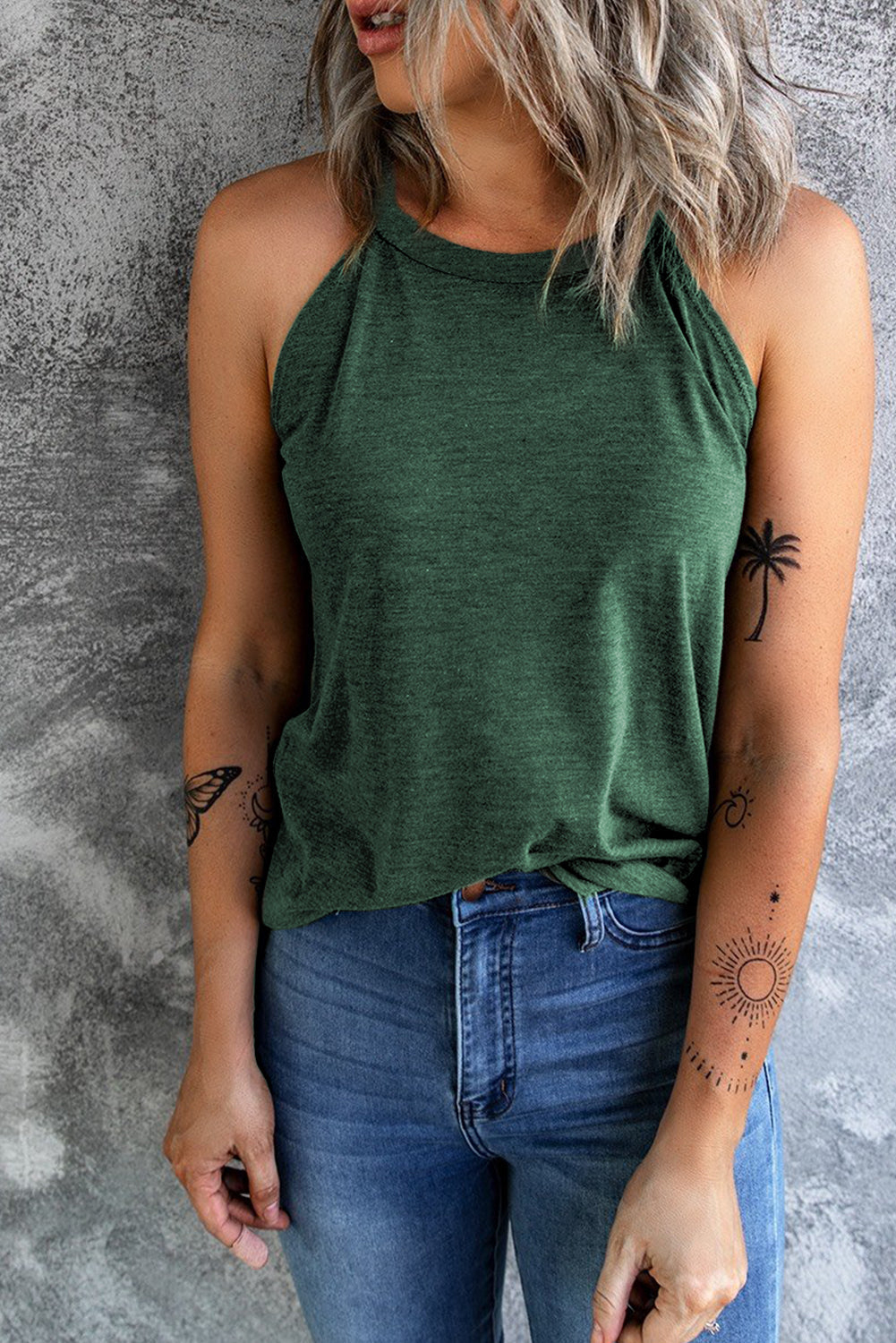 Women's Tank Top with Brief Green Crew Neck
