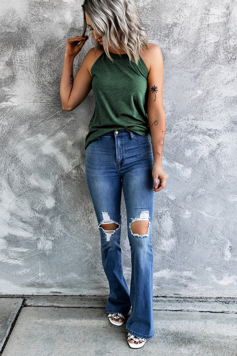 Women's Tank Top with Brief Green Crew Neck