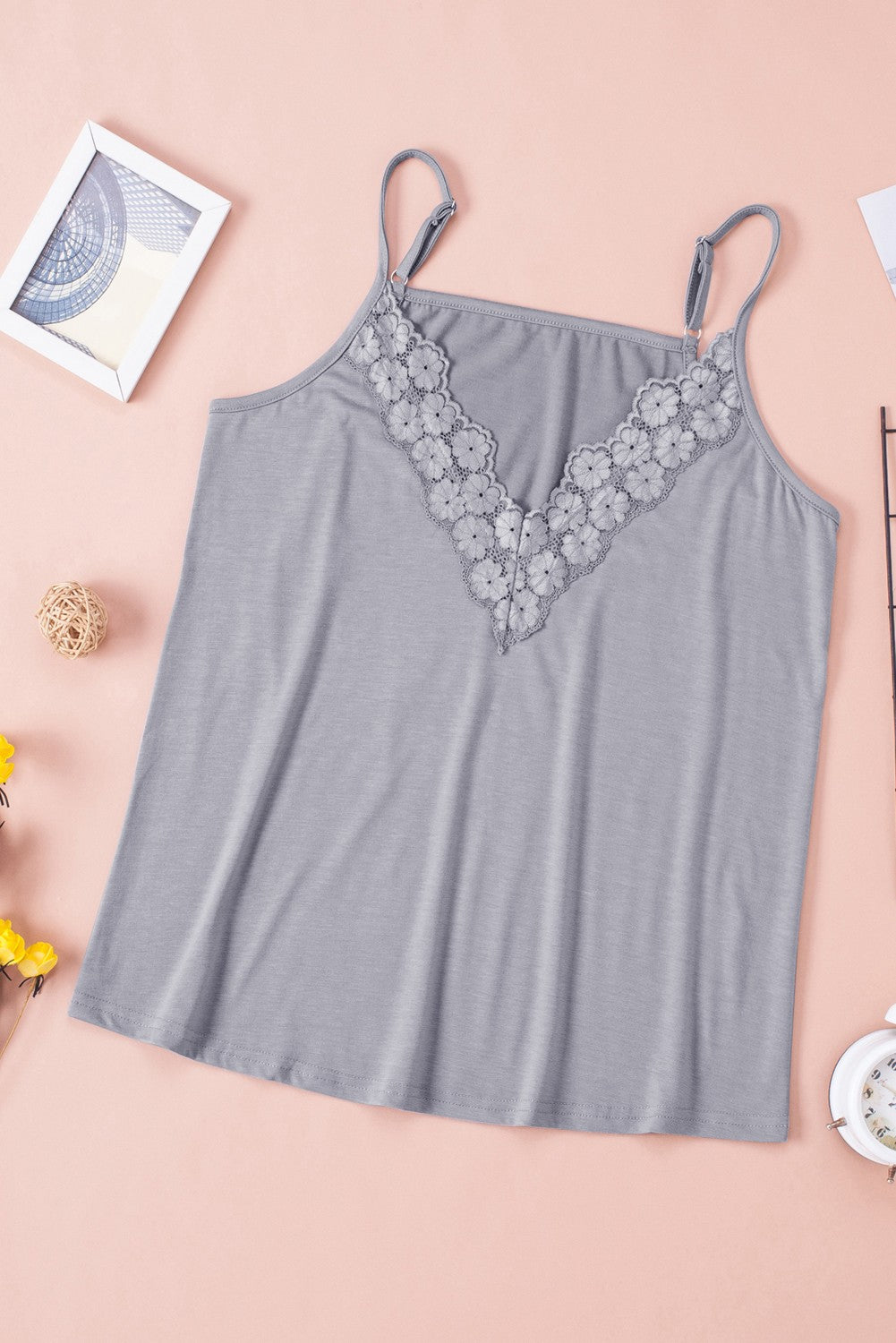 Women's Lace-Trimmed Splicing Camisole Everyday Gray Top