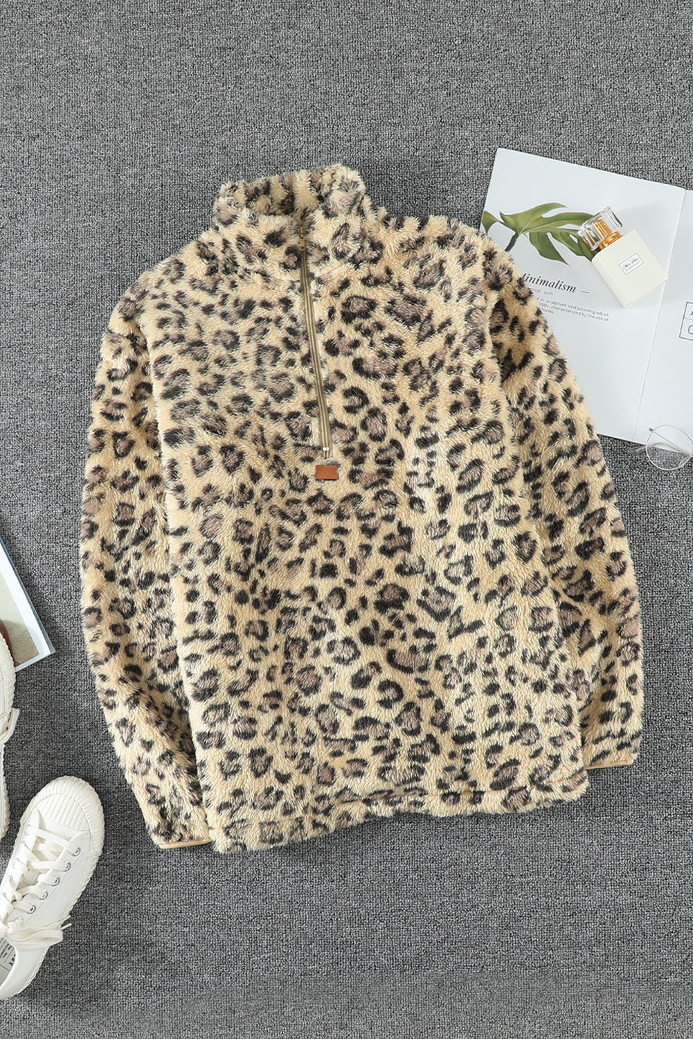 Sweatshirt for Women Leopard-Print Fleece