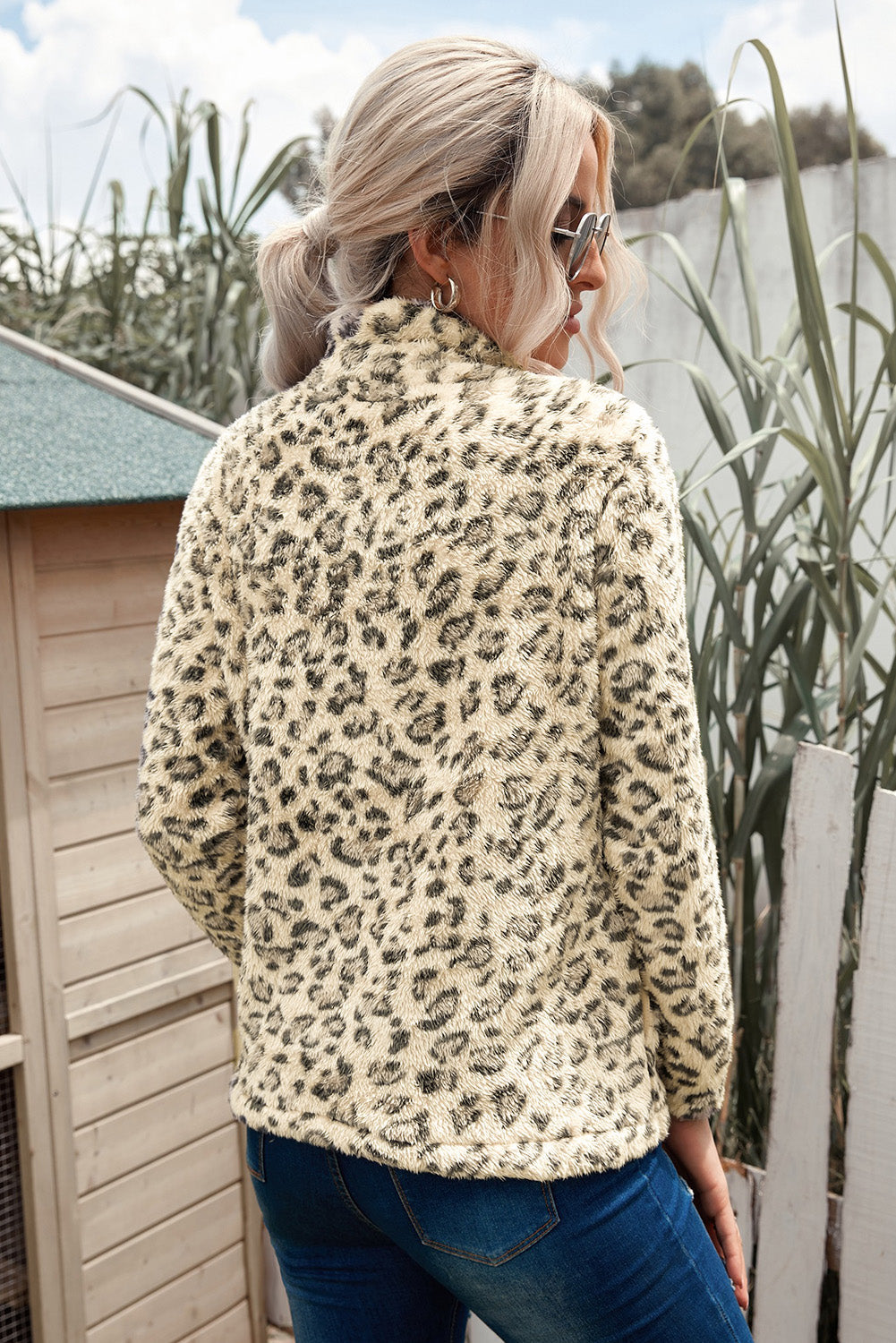 Sweatshirt for Women Leopard-Print Fleece