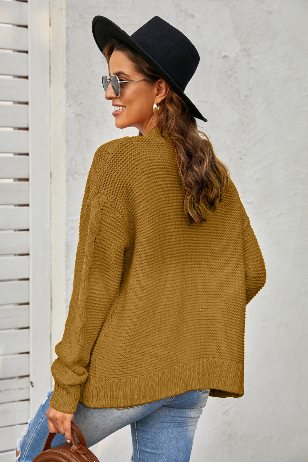 Women's Knit Cardigan with Fahion Brown Open Front Chunky