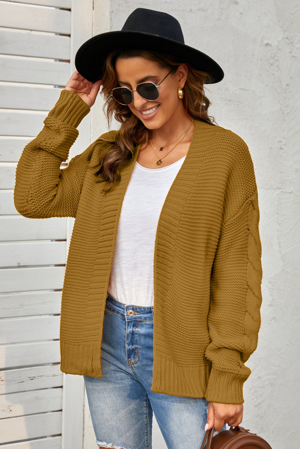 Women's Knit Cardigan with Fahion Brown Open Front Chunky