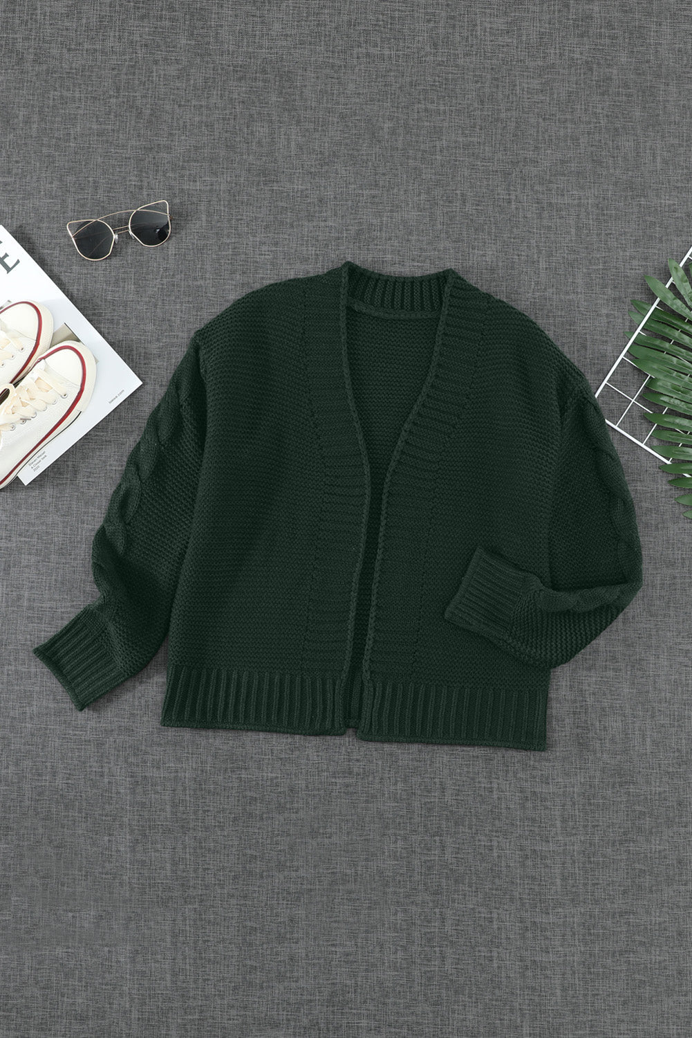 Women's Chunky Women's Green Open Front Knit Cardigan