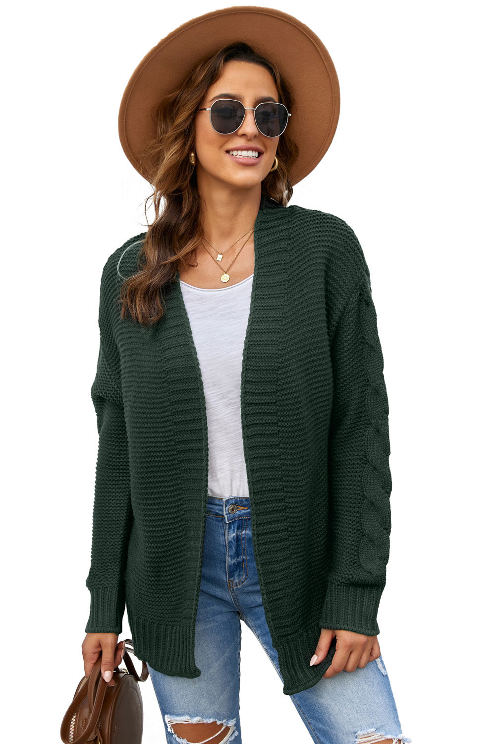 Women's Chunky Women's Green Open Front Knit Cardigan