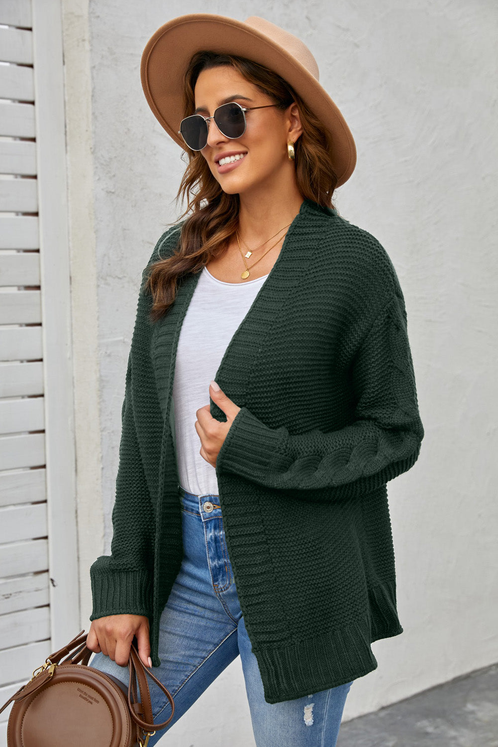 Women's Chunky Women's Green Open Front Knit Cardigan