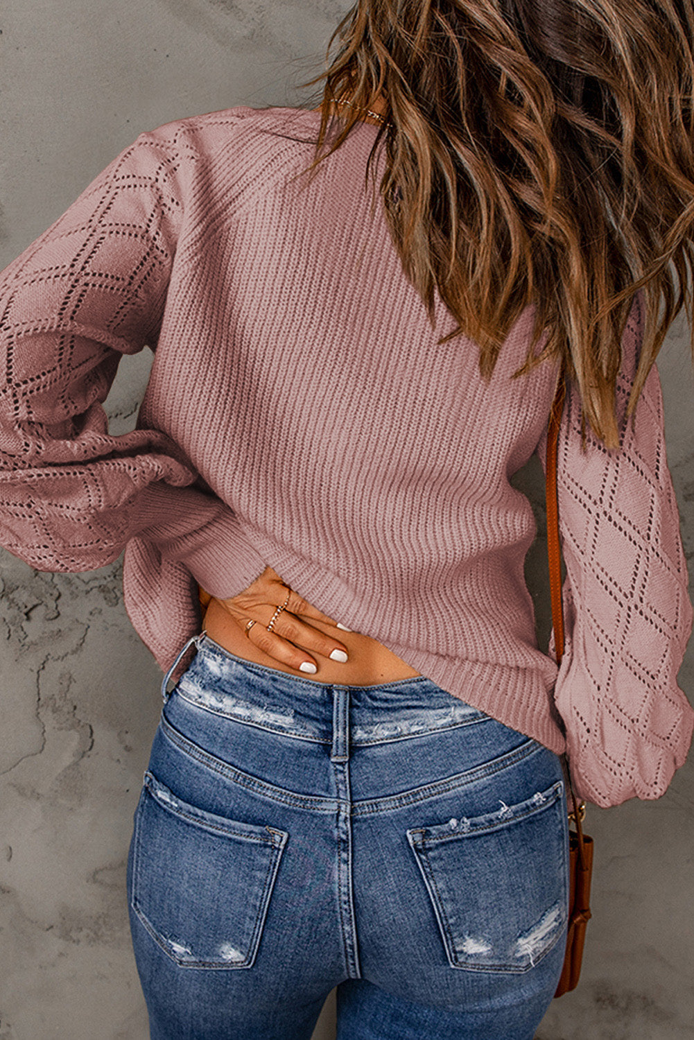 Women's Button Pink Bishop Sleeve Sweater